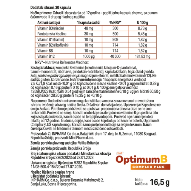 OPTIMUM B COMPLEX PLUS A 30