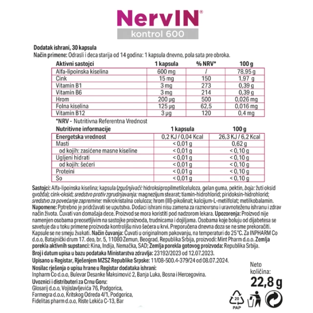 NERVINN KONTROL TABLETE 600MG A30