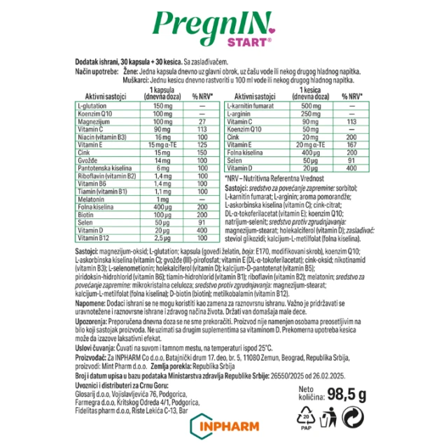 PREGNIN START 30 KAPSULA + 30 KESICA
